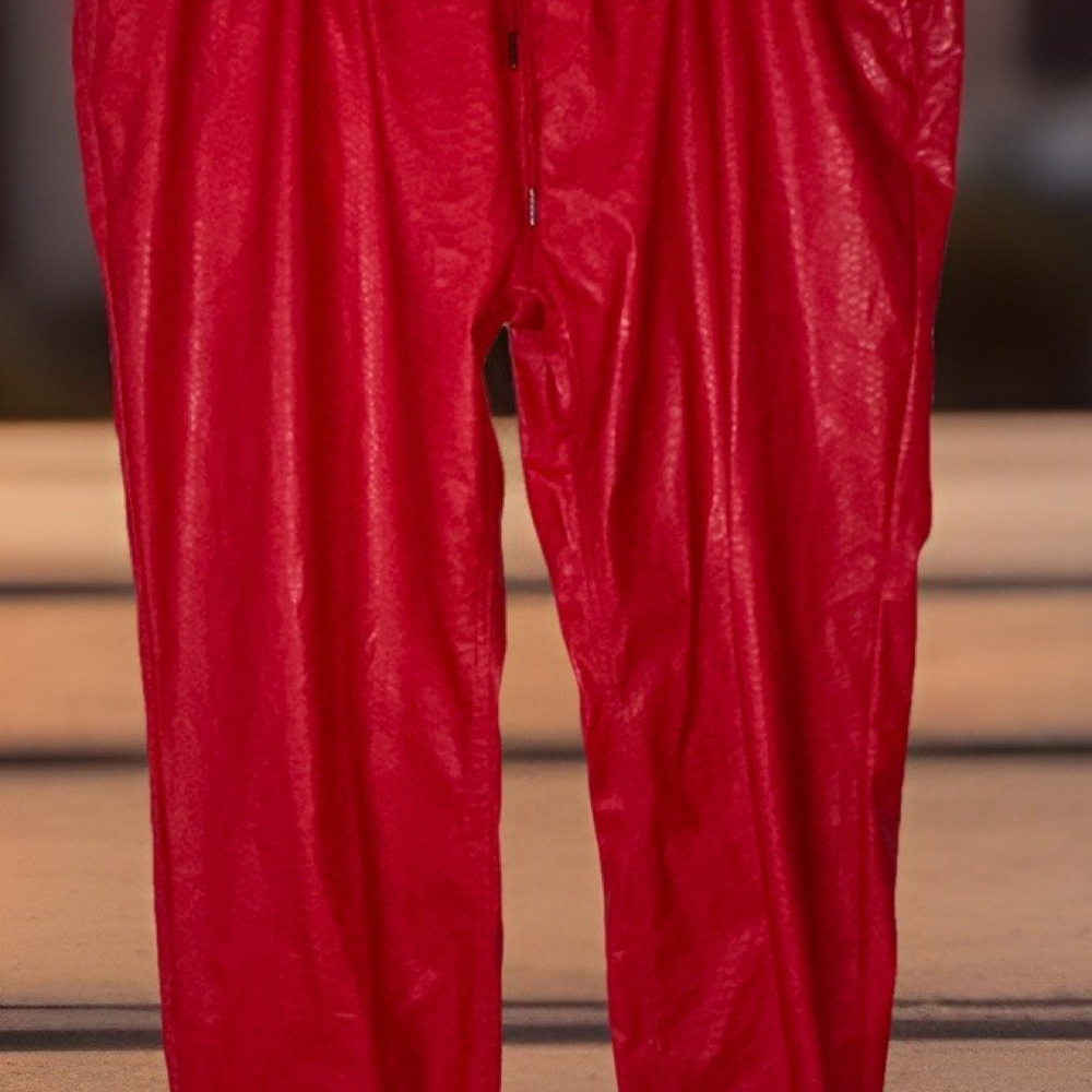 Rare Akademiks Y2K Men’s Red Faux Snakeskin Sweatpants Baggy Drawstring Waist